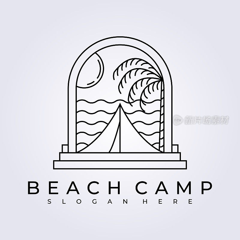 海滩营地冲浪海洋符号矢量插画设计