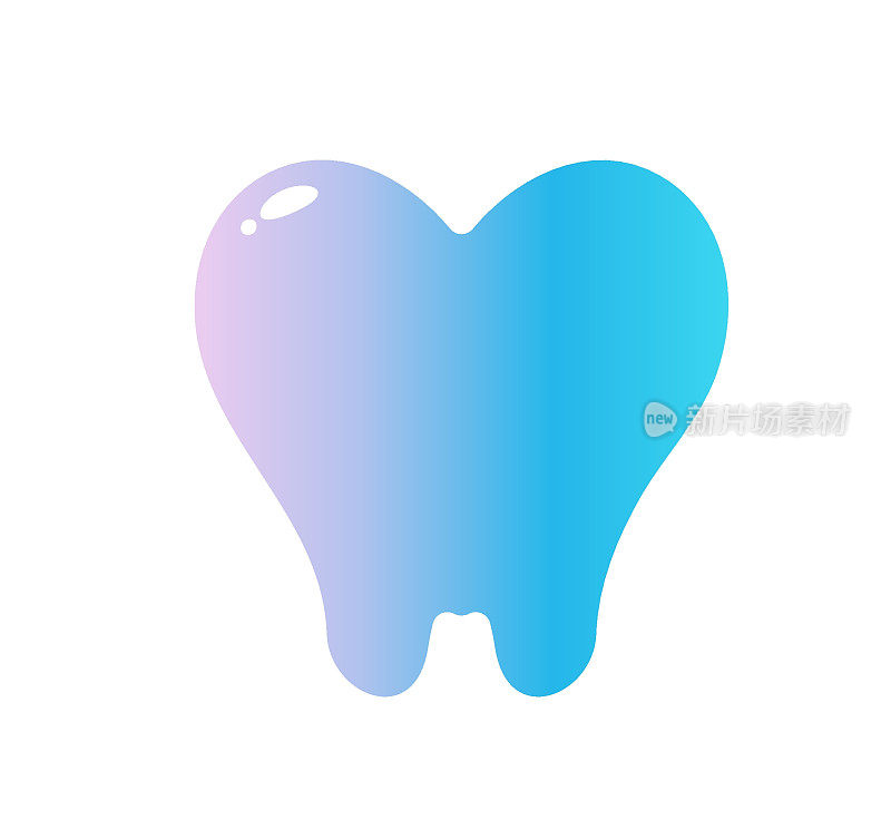 心与牙根，平面卡通风格矢量标志概念。牙科孤立图标在白色背景。牙科诊所和正畸诊所启动牙医符号