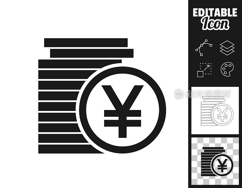 日元硬币堆栈。图标设计。轻松地编辑