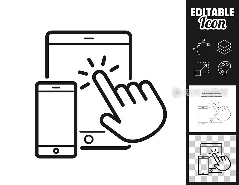手触摸平板电脑和智能手机。图标设计。轻松地编辑