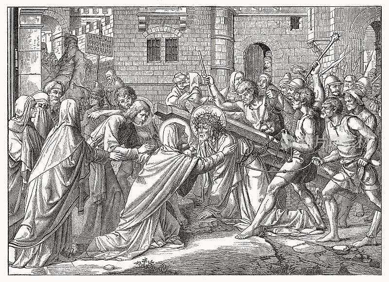 耶稣在去各各他的路上，木刻，1894年出版