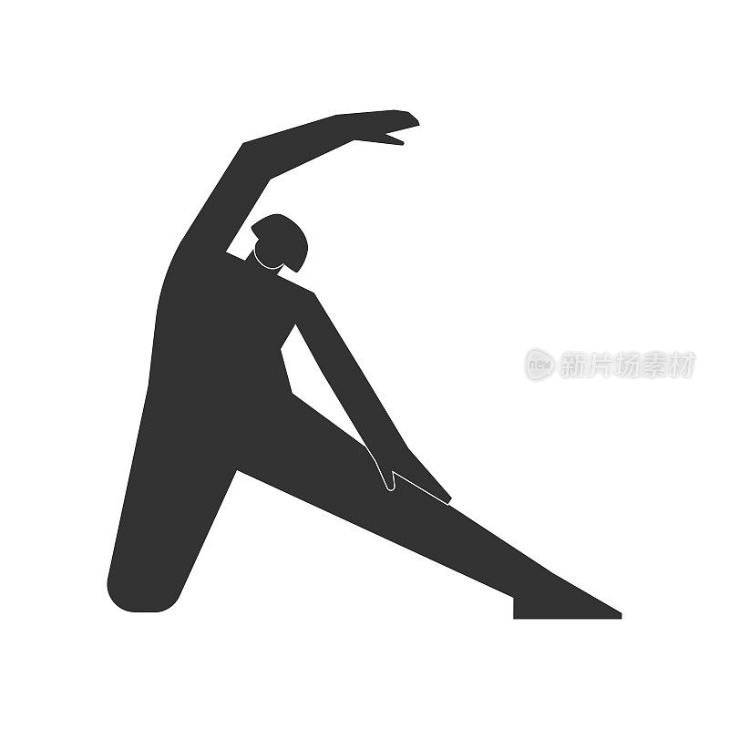 矢量孤立的插图与平面黑色轮廓的女性角色。爱运动的女子学习瑜伽姿势;健身运动-门式