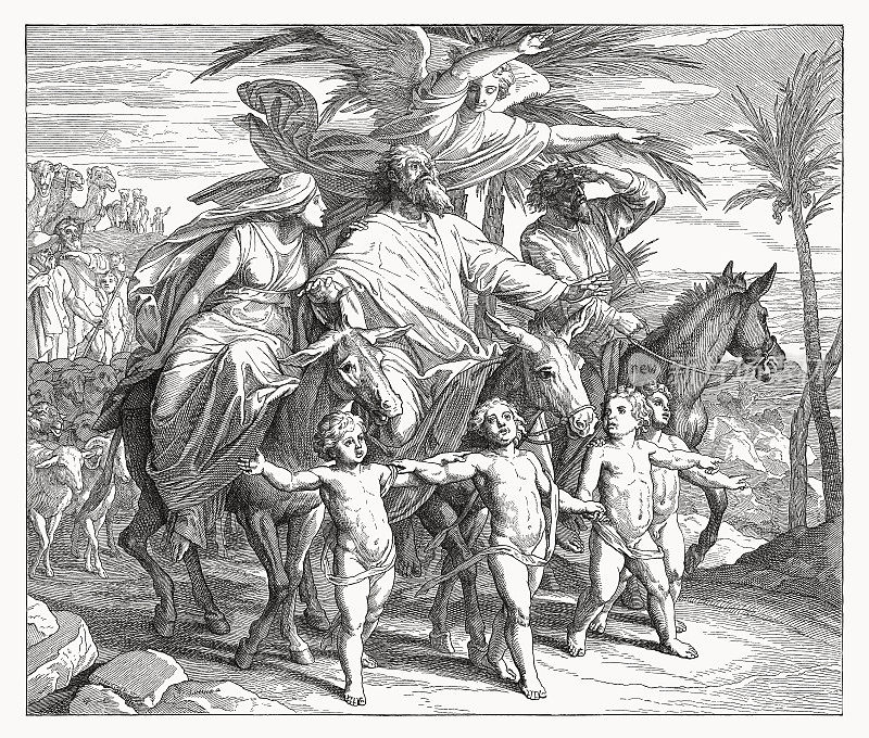 亚伯兰看到应许之地(创世纪12,1-6)，木刻，1860年