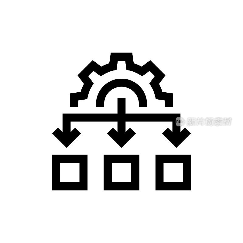 工作流线图标，设计，像素完美，可编辑的笔画。流程图，齿轮，组织。