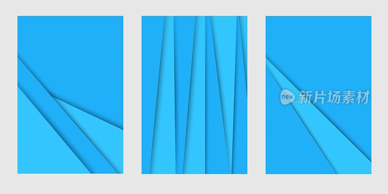 一套剪纸风格的现代蓝色抽象背景