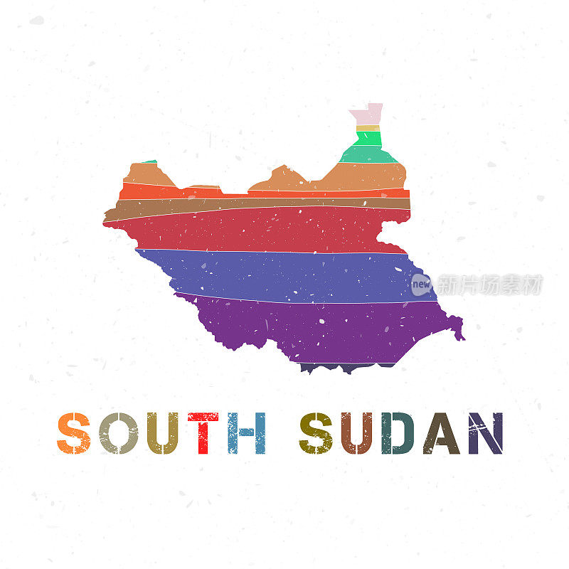 南苏丹地图设计。国家的形状与美丽的几何波和垃圾纹理。高超的矢量插图。