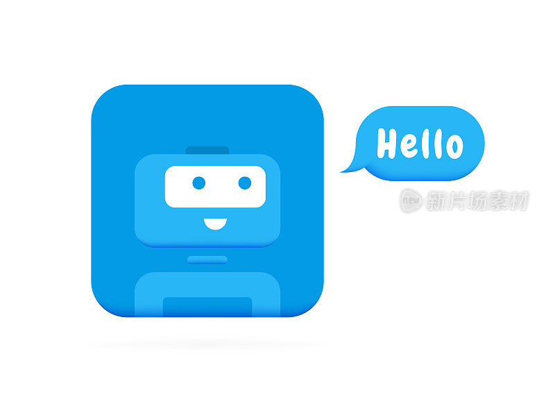 聊天机器人会说你好。可爱的3d机器人标志。聊天机器人标志设计。机器人在线咨询和支持服务。平面矢量图