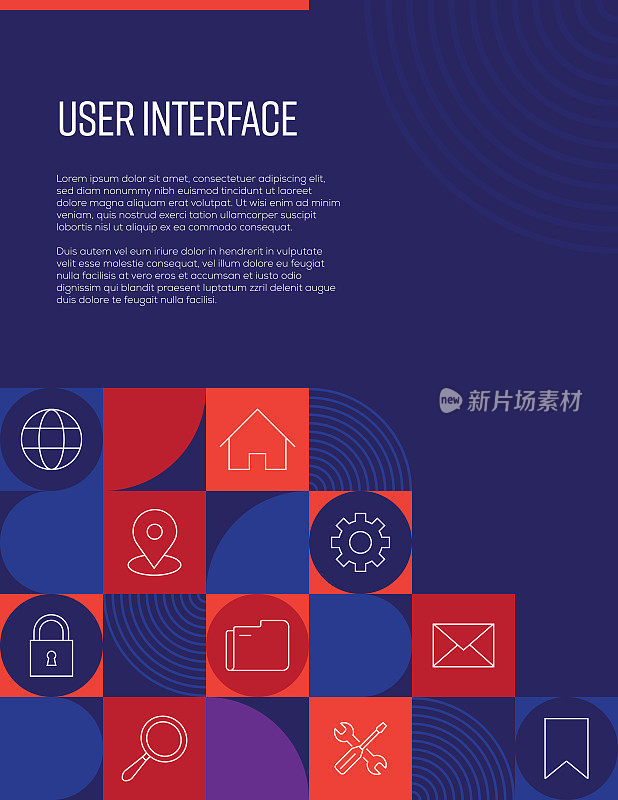 与线图标相关的用户界面设计。简单的轮廓符号图标。