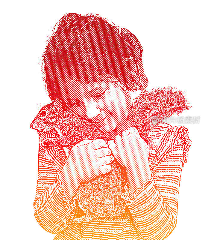 小女孩抱着可爱的松鼠