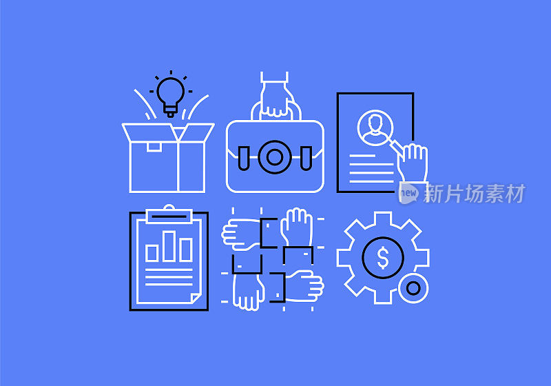 业务相关线横幅设计。团队合作，合同，战略，财务，领导力