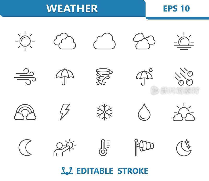天气图标-太阳，月亮，雨，下雨，预报，雪花，下雪，云
