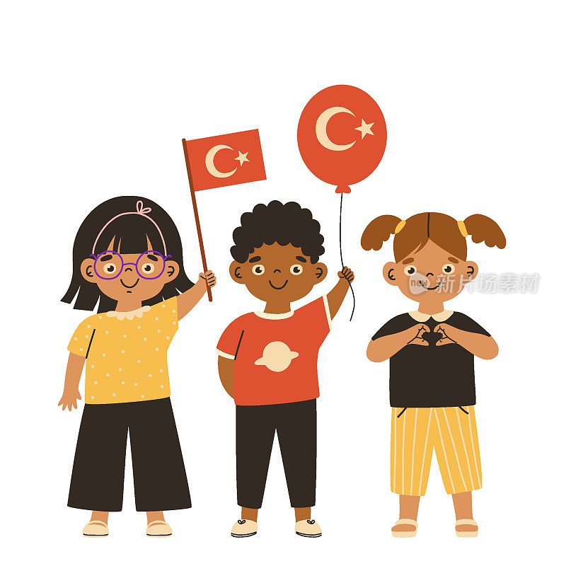 有土耳其象征的孩子。