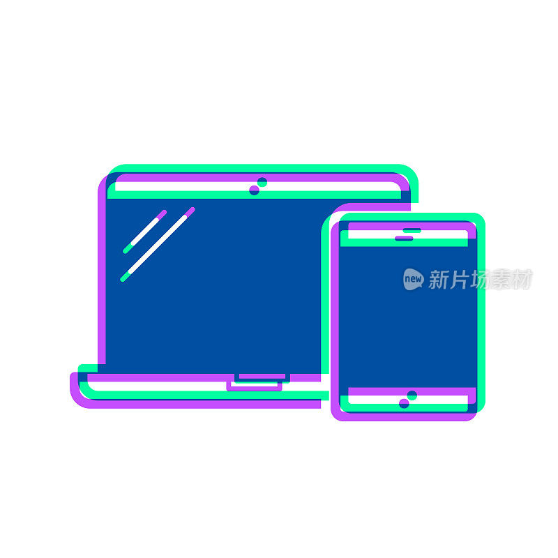 笔记本电脑和平板电脑。图标与两种颜色叠加在白色背景上