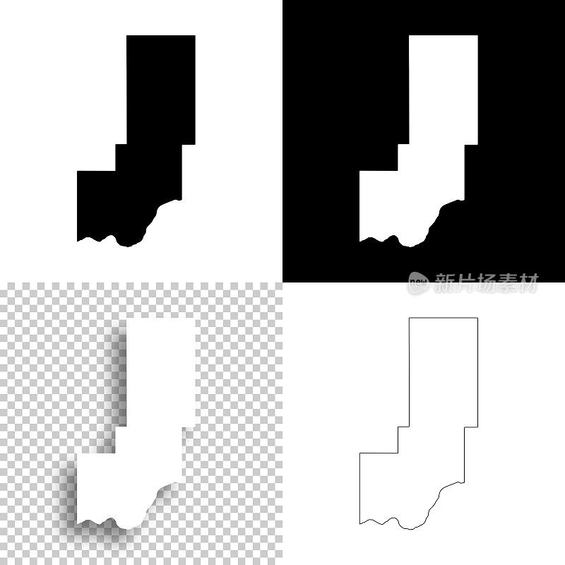 爱达荷州米尼多卡县。设计地图。空白，白色和黑色背景