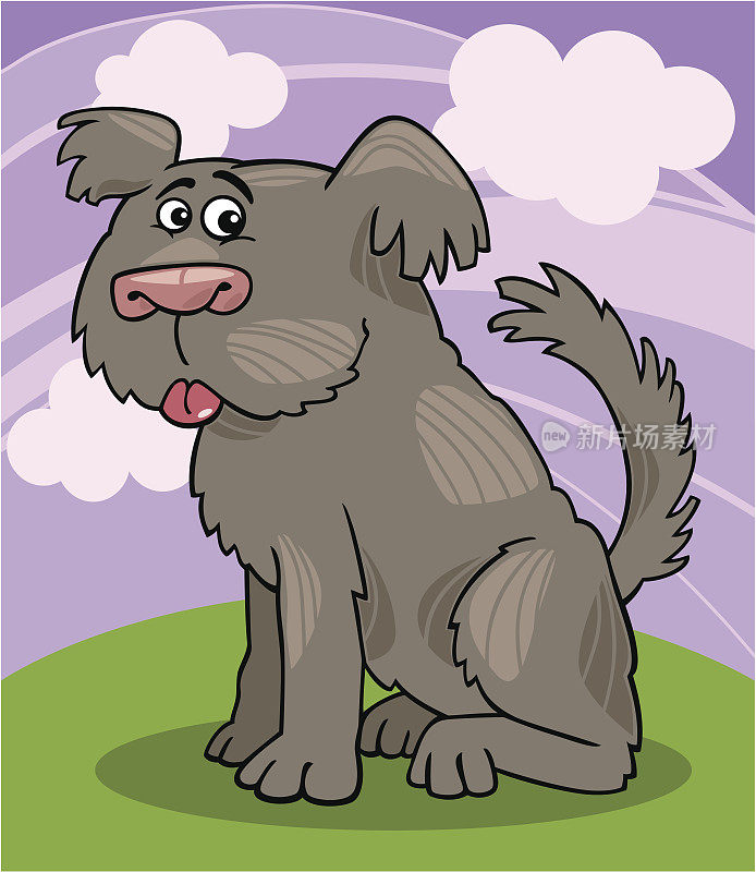 牧羊犬毛茸茸的狗卡通插图