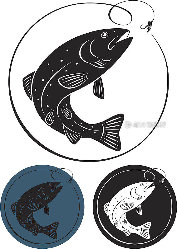 三个不同颜色的鳟鱼图标