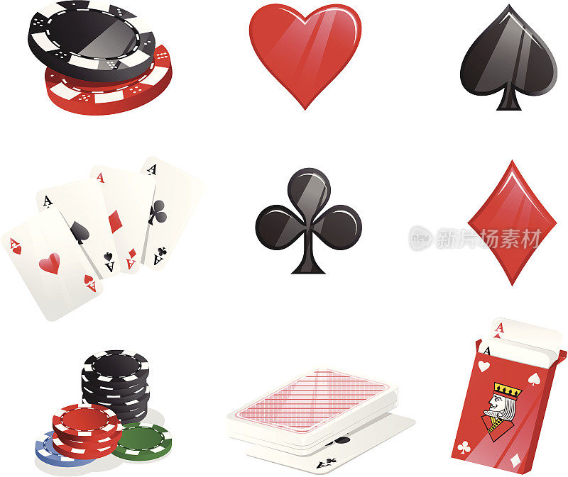 扑克图标适合心脏俱乐部钻石黑桃筹码卡赌博