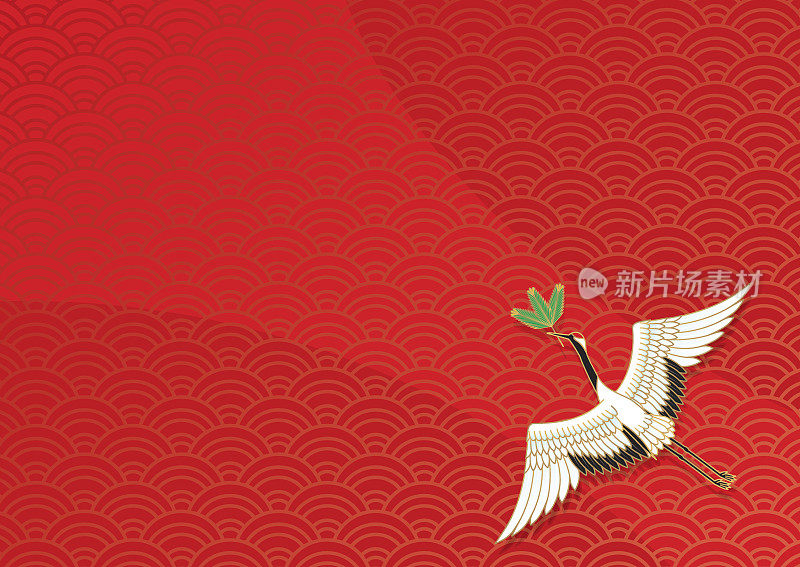吸松的鹤。吉祥的图片。日本风格。