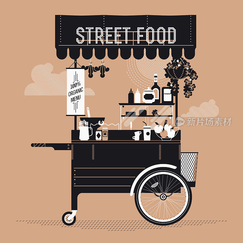 街头食品的图形设计与复古的售卖车