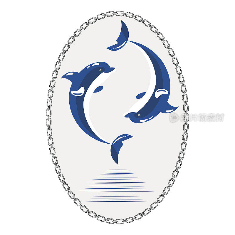 可爱的海豚水生海洋自然海洋蓝色哺乳动物海水野生动物载体插图。