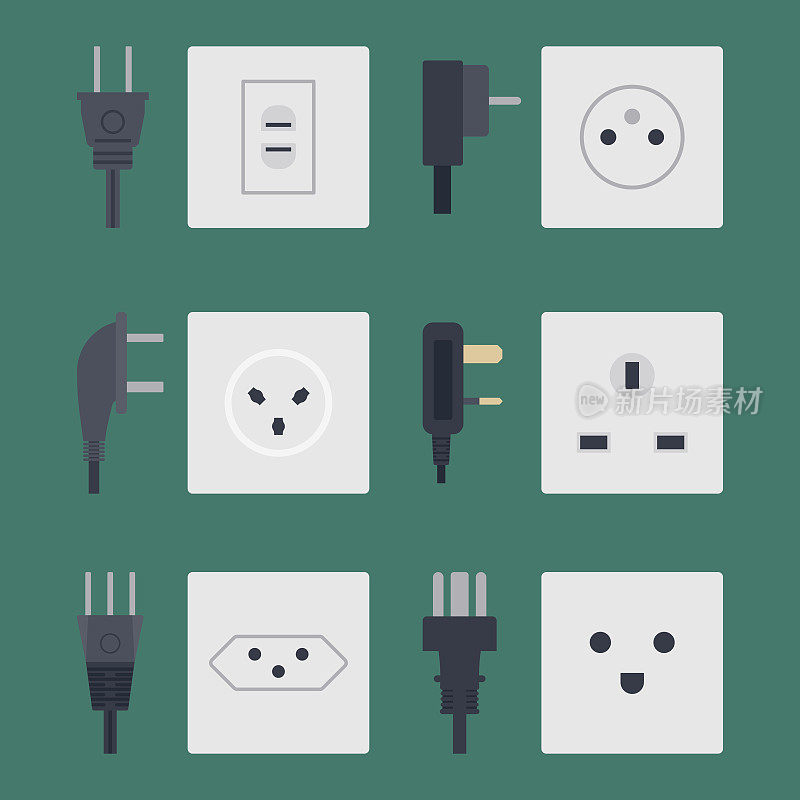电源插座矢量图能源插座电源插头欧洲电器内部图标