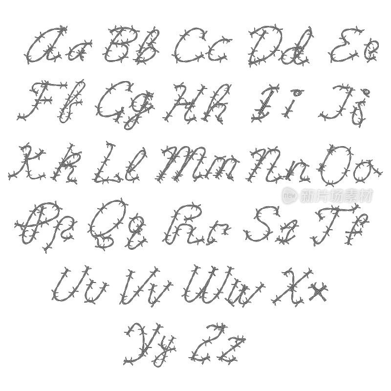 铁丝网矢量字体，类型，字母