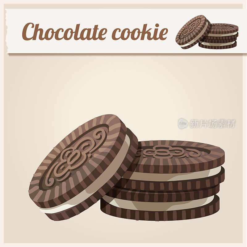巧克力饼干。详细的矢量图标。