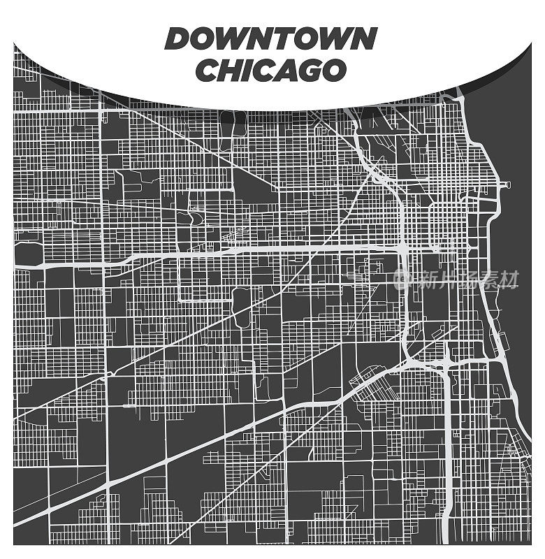 豪华和优雅的芝加哥市中心银街道地图在黑暗的背景