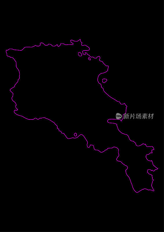 黑色背景下的亚美尼亚霓虹地图