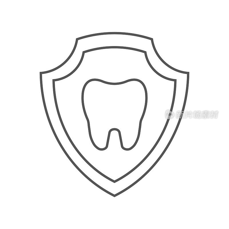 盾内的牙齿图像。牙齿保护的想法。每股收益10
