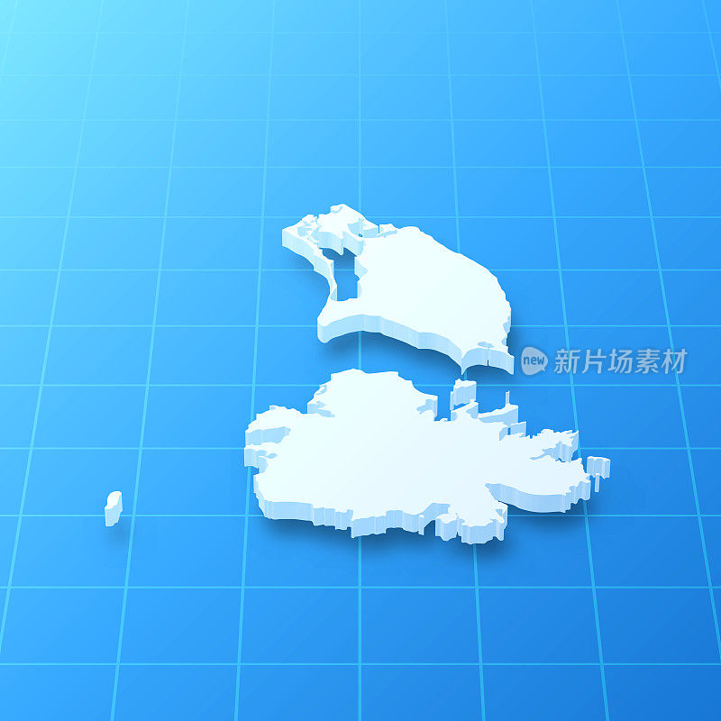 安提瓜和巴布达3D地图上的蓝色背景