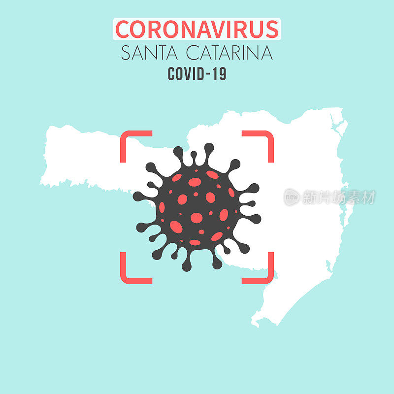 圣卡塔琳娜地图，红色取景器中有冠状病毒细胞(COVID-19)