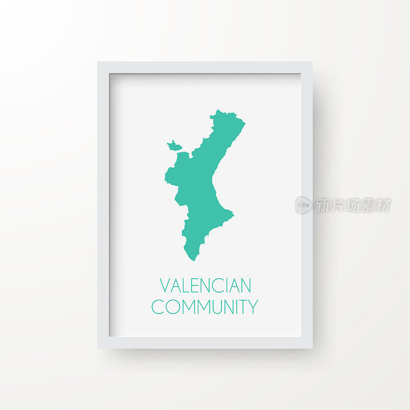 瓦伦西亚社区地图在一个框架上的白色背景