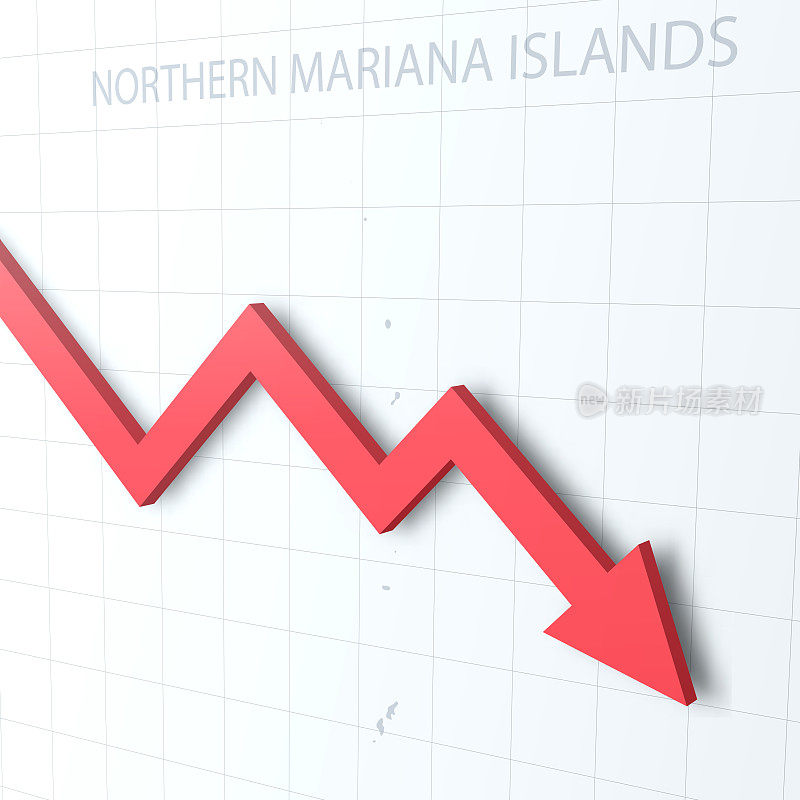下落的红色箭头与北马里亚纳群岛的地图在背景上