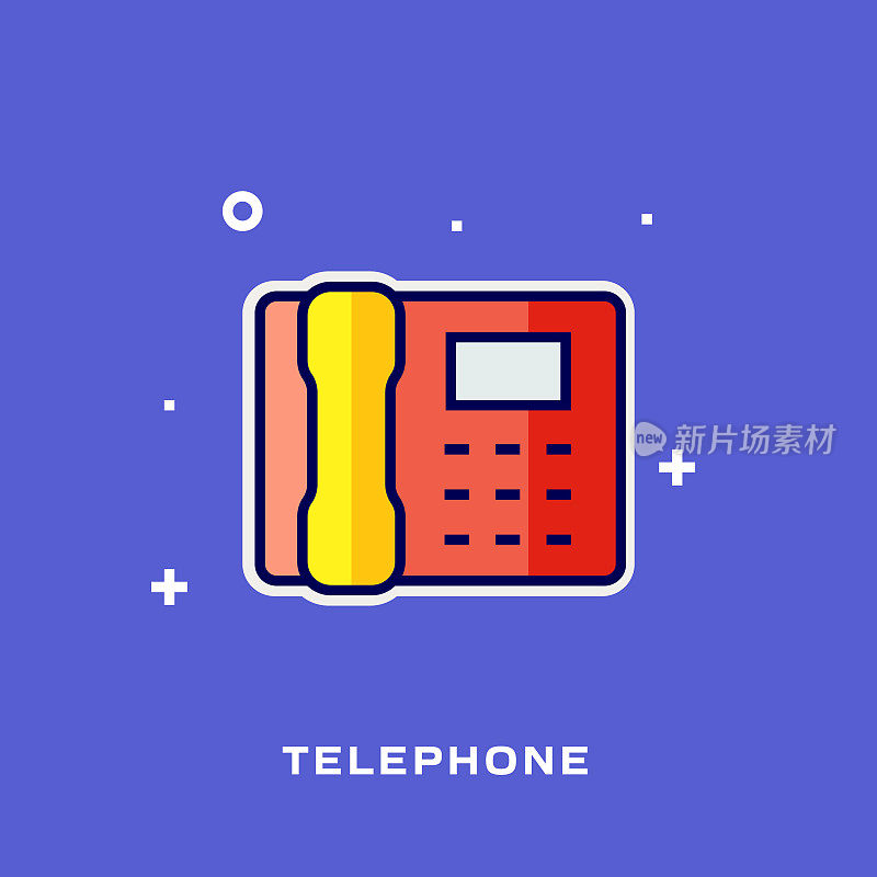 电话扁线图标,轮廓向量符号插图。