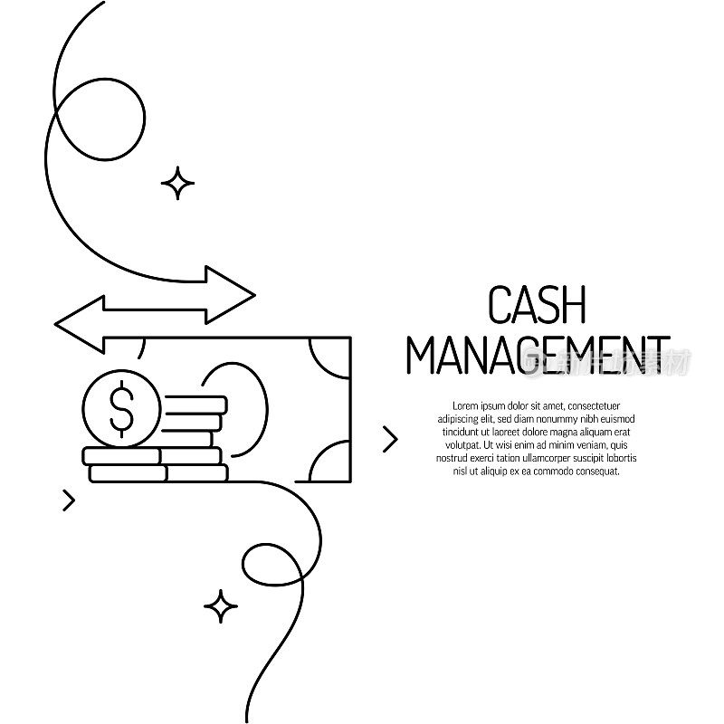 现金管理图标的连续线条绘制。手绘符号矢量插图。