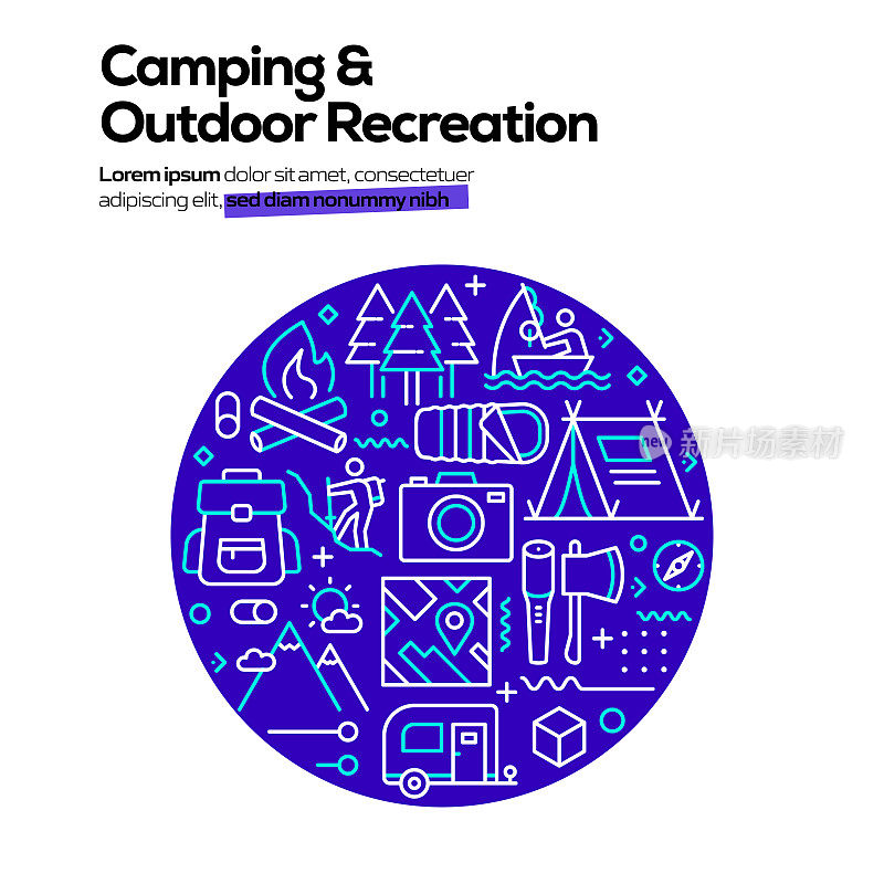 露营和户外娱乐相关横幅设计的网页，标题，小册子，年度报告和书的封面
