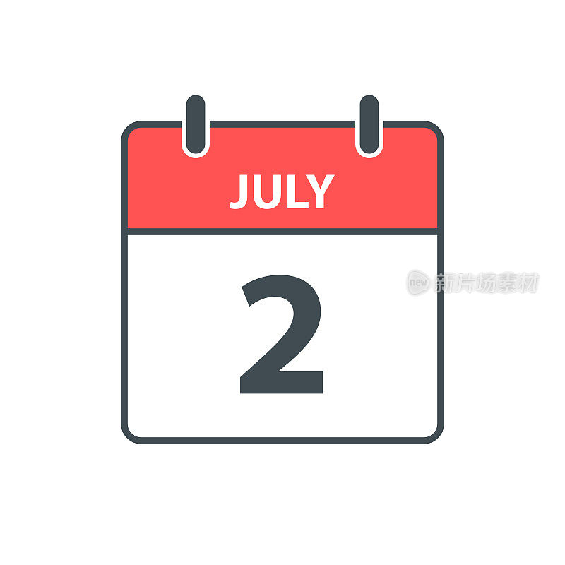 7月2日-每日日历图标在白色背景上的平面设计风格