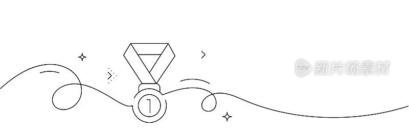 连续线条绘制的奖牌图标。手绘符号矢量插图。