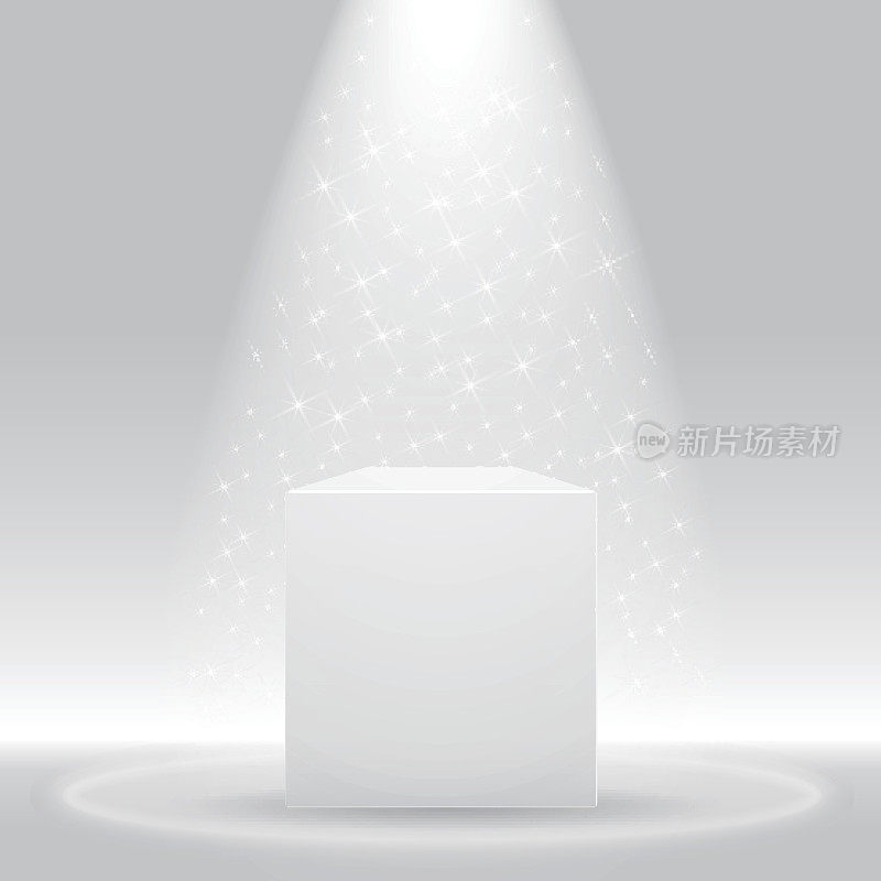 白色的讲台，聚光灯和闪亮的灯光