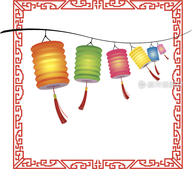 一串串亮堂堂的中国灯笼装饰