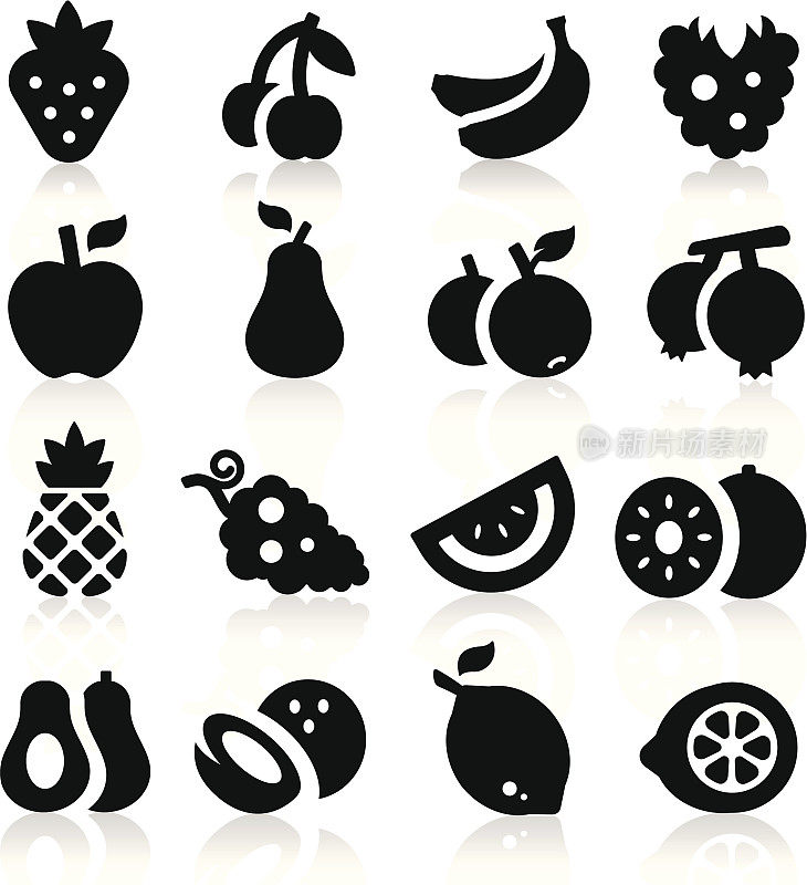 白色背景上的黑色水果图标
