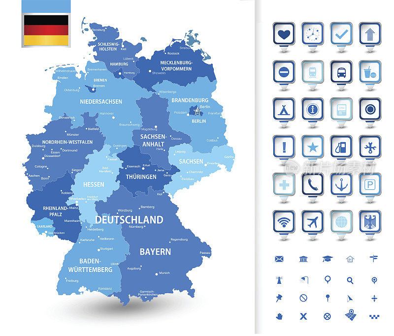 带标记的德国地图
