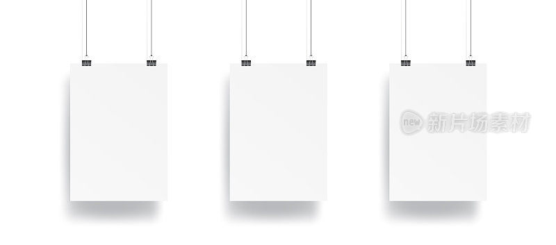 空白三挂海报与剪辑和电线模型矢量在白色背景。模型的概念