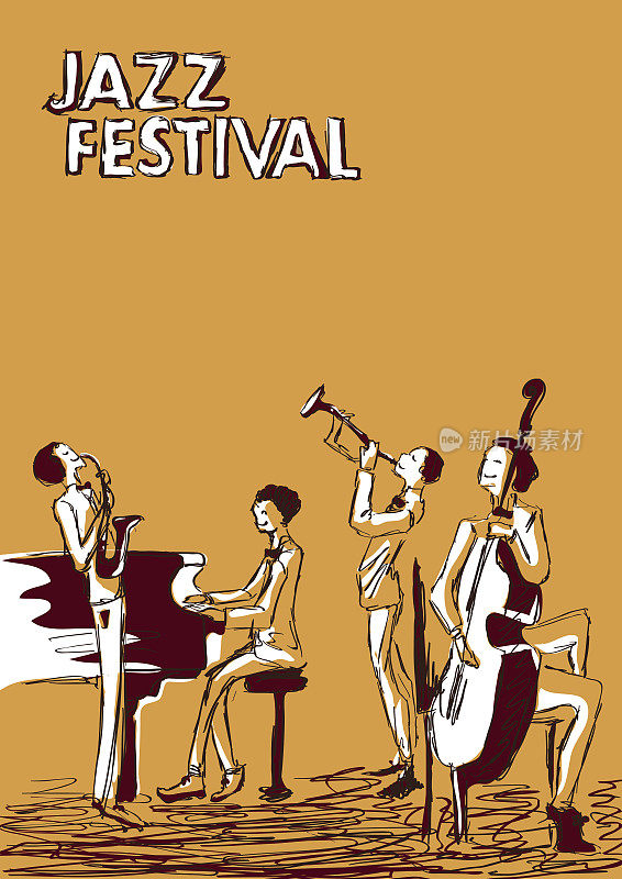 爵士音乐节或音乐会海报。爵士乐队。