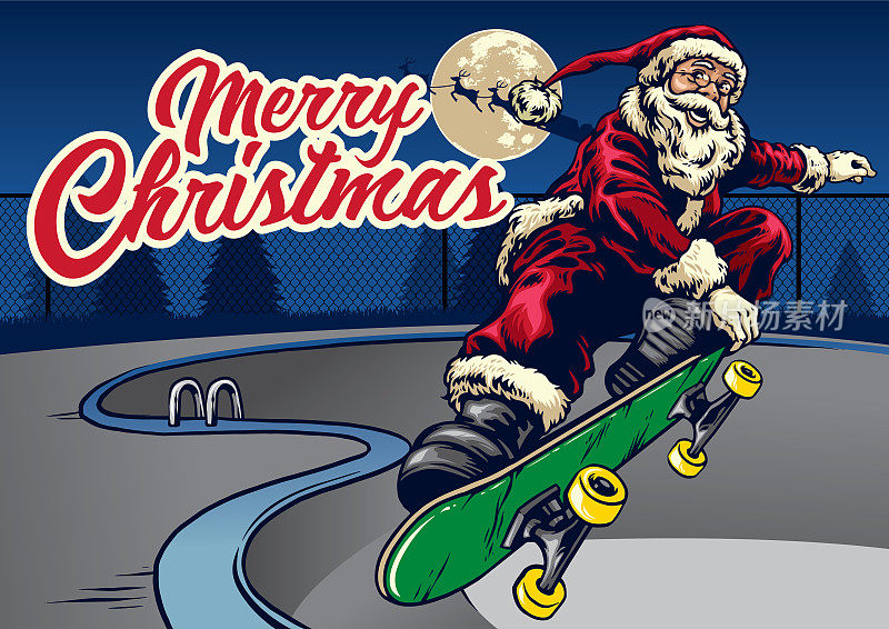 圣诞老人在水池里玩滑板