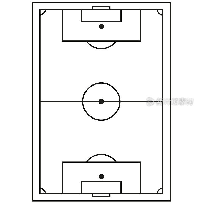 线条艺术黑白足球场图标。