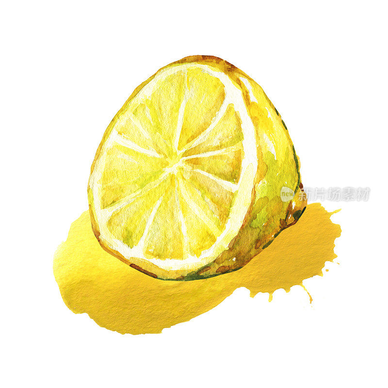 一半的柠檬。水彩插图孤立的白色背景