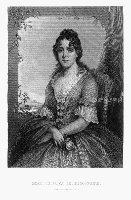 玛莎·杰斐逊，托马斯·伦道夫夫人，大约1780年的雕刻肖像