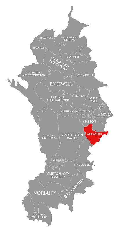 英国东米德兰兹郡德比郡戴尔斯区地图上的红色高亮部分